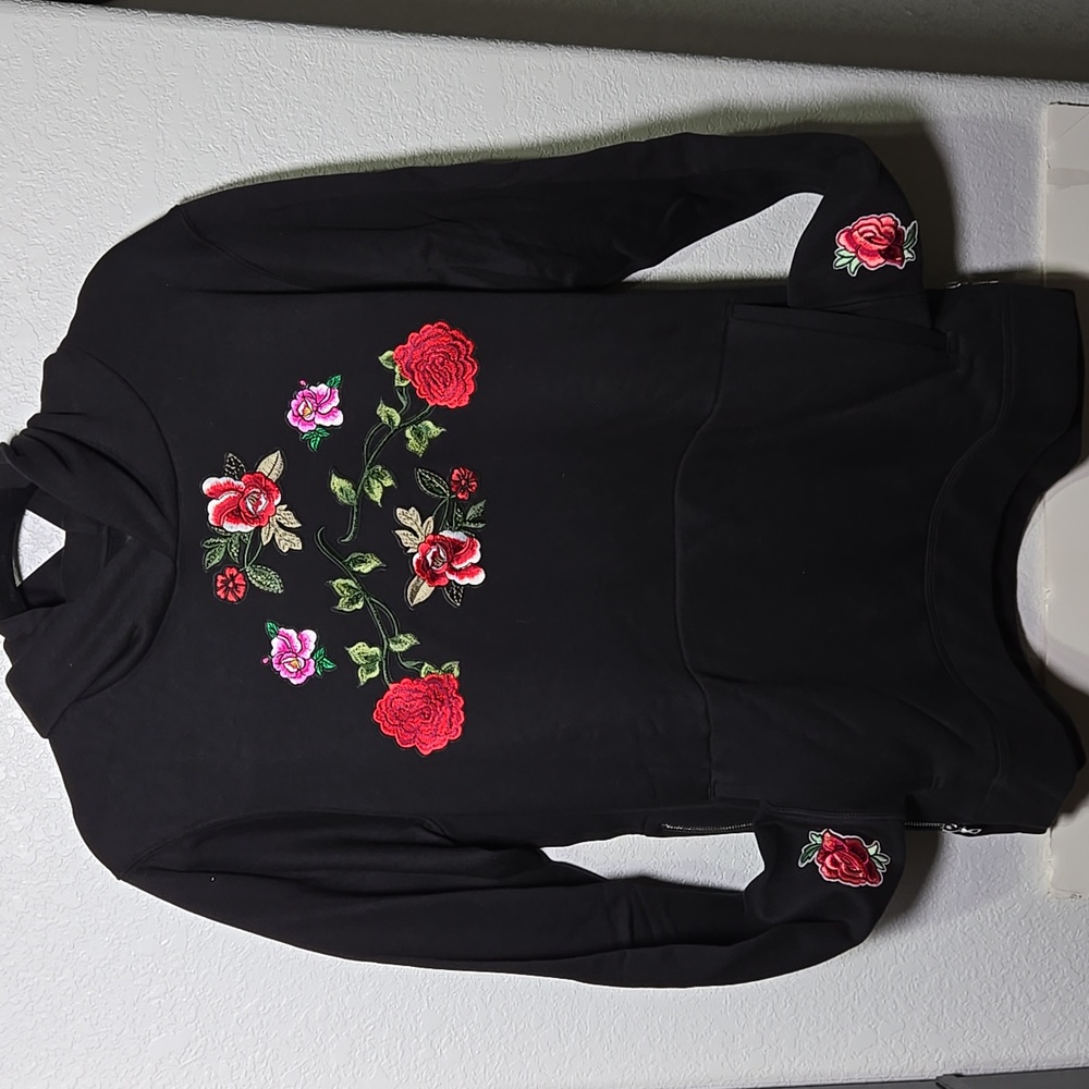 Embroidered Floral Patch Handmade Hoodie NWOT